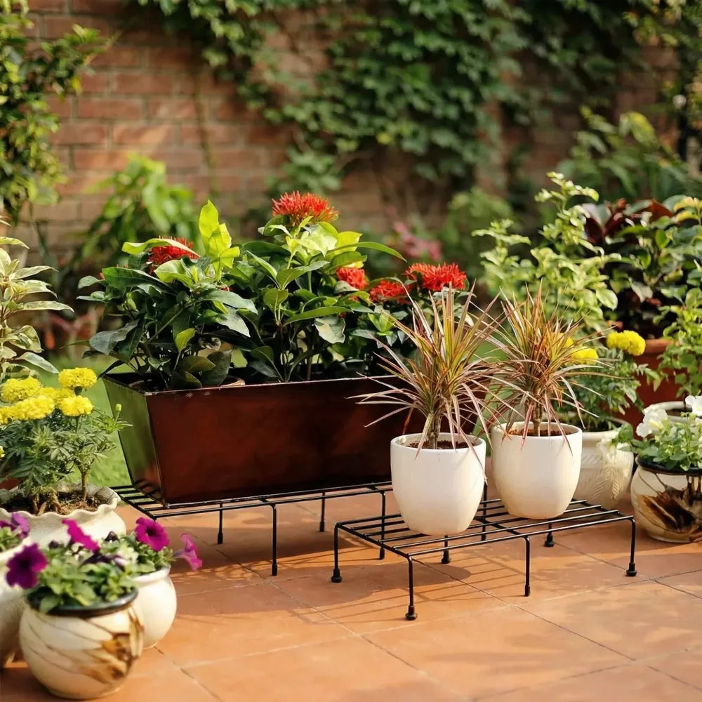 Metal rectangle flower plant stand for balcony (6020 cm 2 pc set) - garden