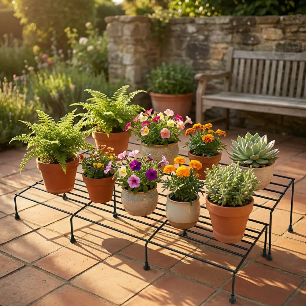 Metal rectangle flower plant stand for balcony (6020 cm 2 pc set) - garden
