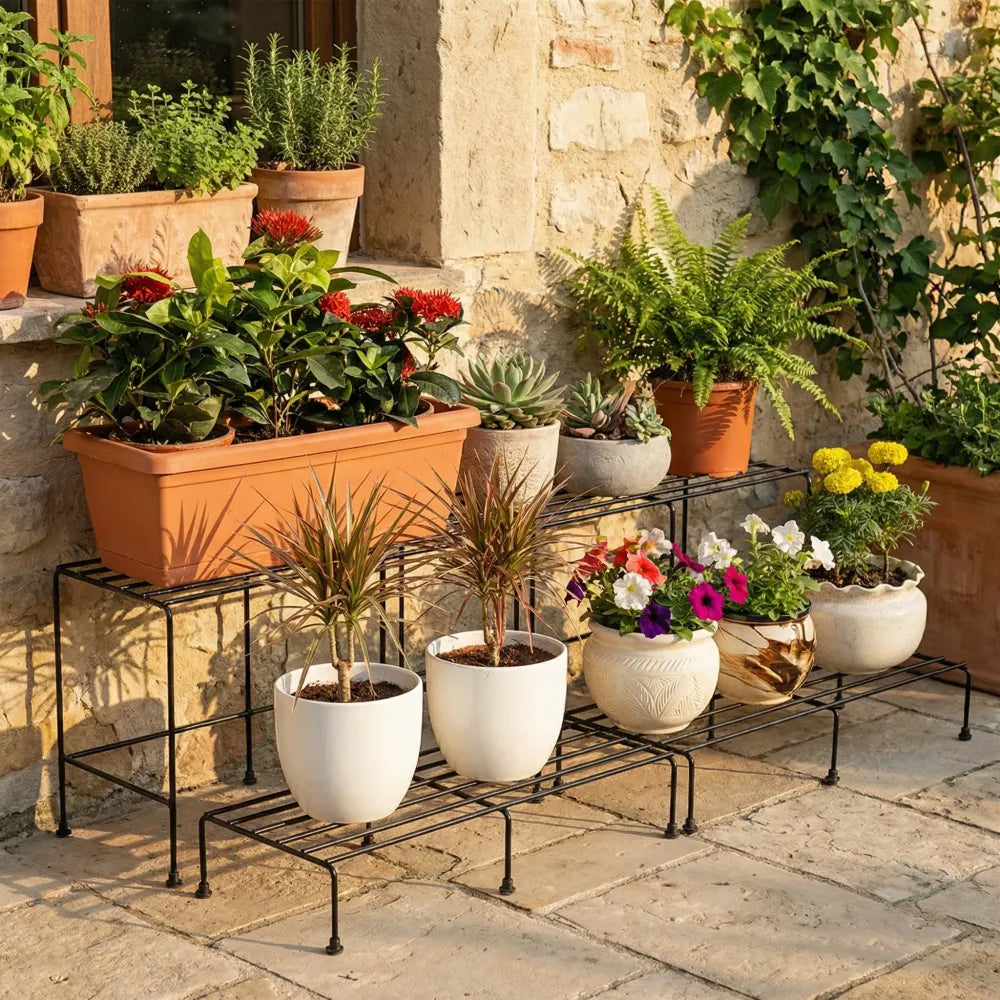 Metal rectangle flower plant stand for balcony (6020 cm 2 pc set) - garden