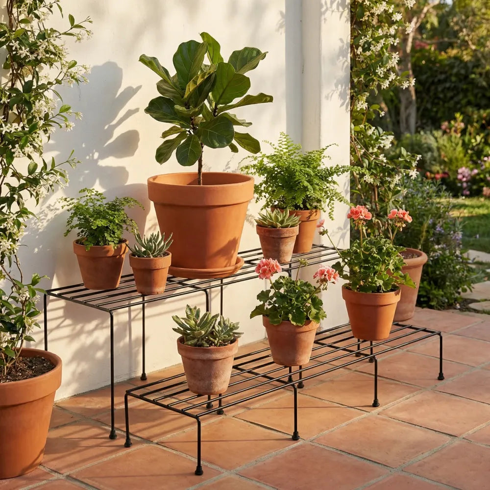 Metal rectangle flower plant stand for balcony (6020 cm 2 pc set) - garden