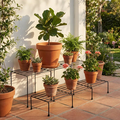 Metal rectangle flower plant stand for balcony (6020 cm 2 pc set) - garden
