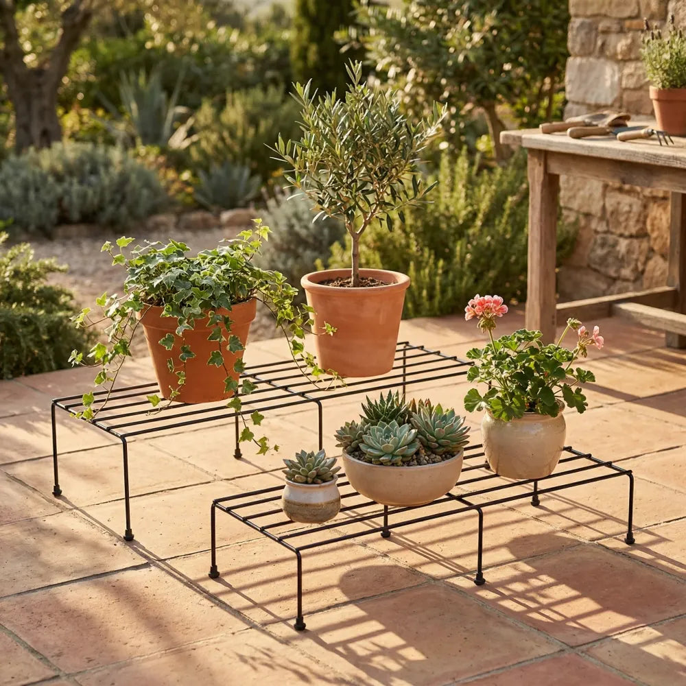 Metal rectangle flower plant stand for balcony (6020 cm 2 pc set) - garden