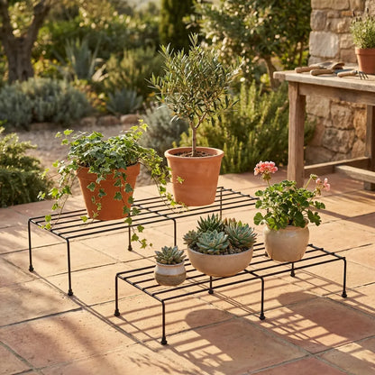 Metal rectangle flower plant stand for balcony (6020 cm 2 pc set) - garden