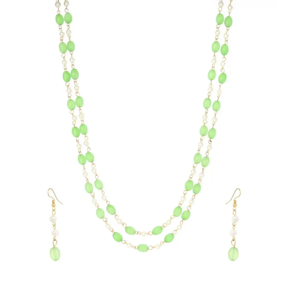 Mint green bead & pearl necklace set - jeweller set