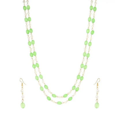 Mint green bead & pearl necklace set - jeweller set