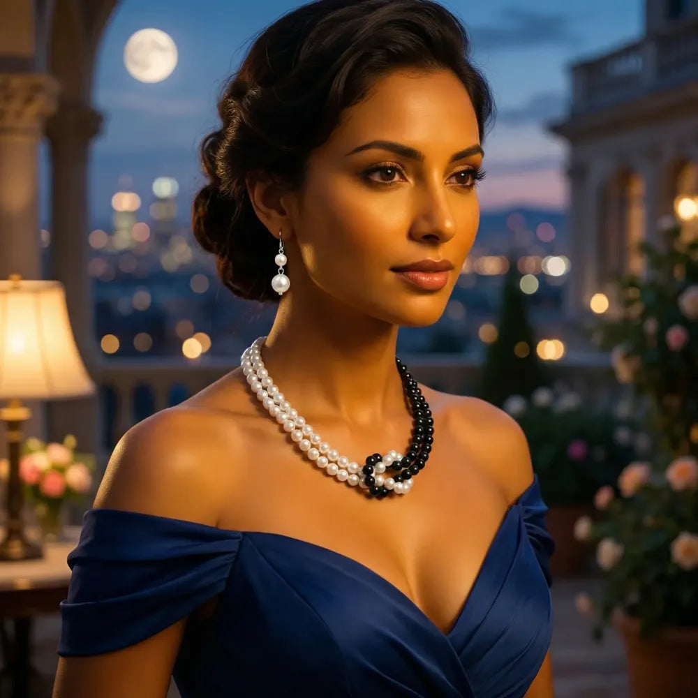 Monochrome pearl choker set - jeweller set