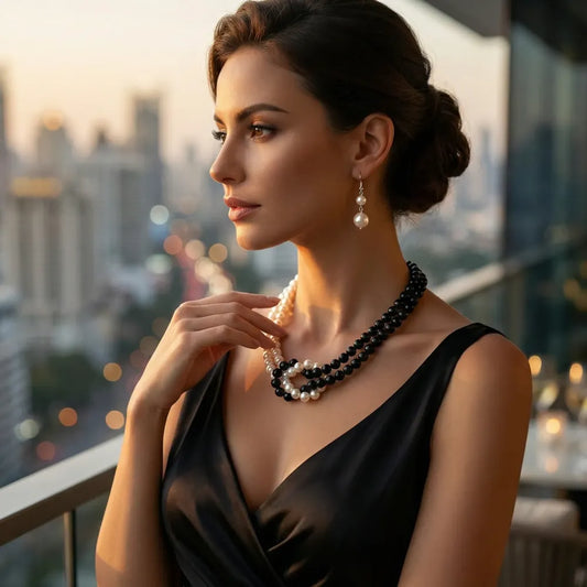 Monochrome pearl choker set - jeweller set