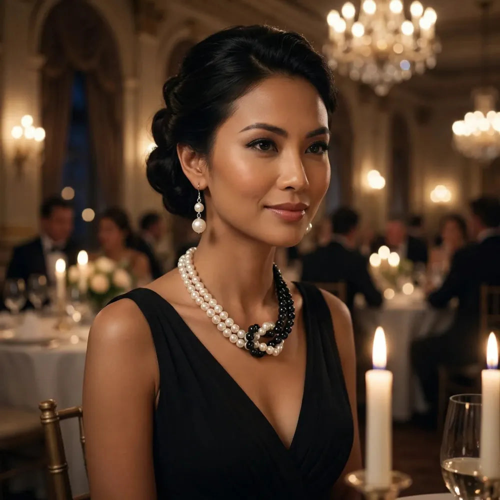 Monochrome pearl choker set - jeweller set