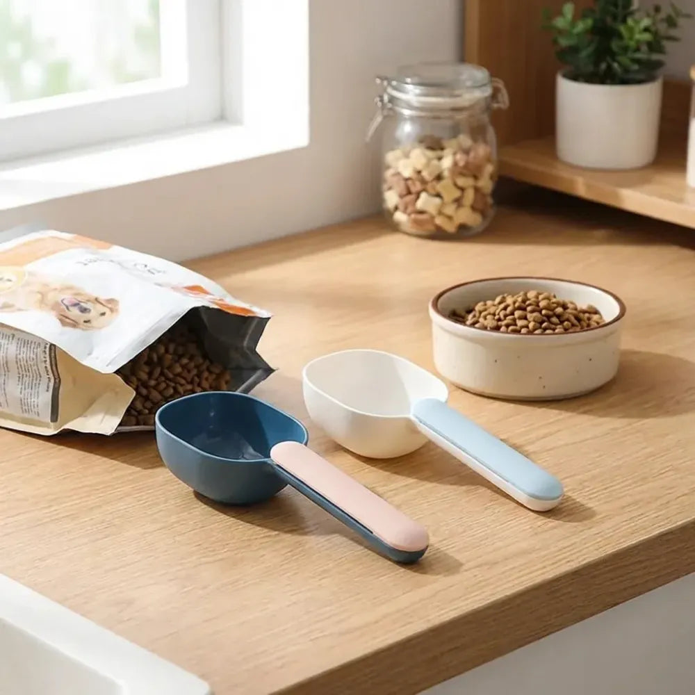 Multi-functional measuring scoop with clip - home improvement