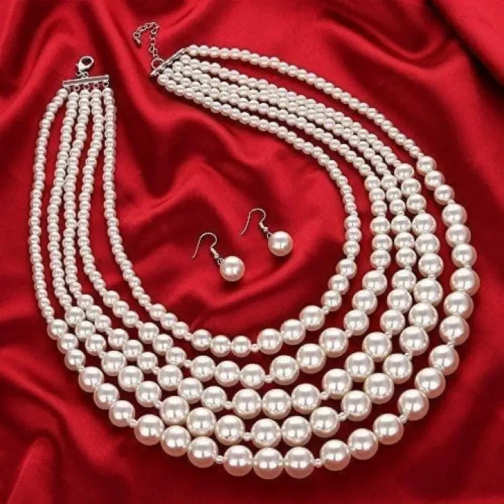 Multi-strand graduated pearl necklace set - jeweller set