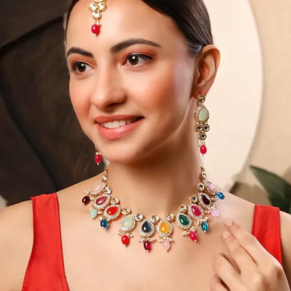 Multicolor kundan choker set - jeweller set