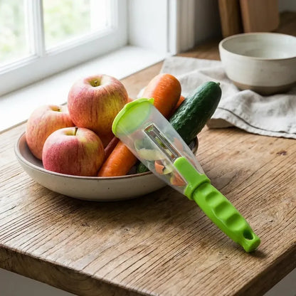 Multifunction kitchen peeler with storage container