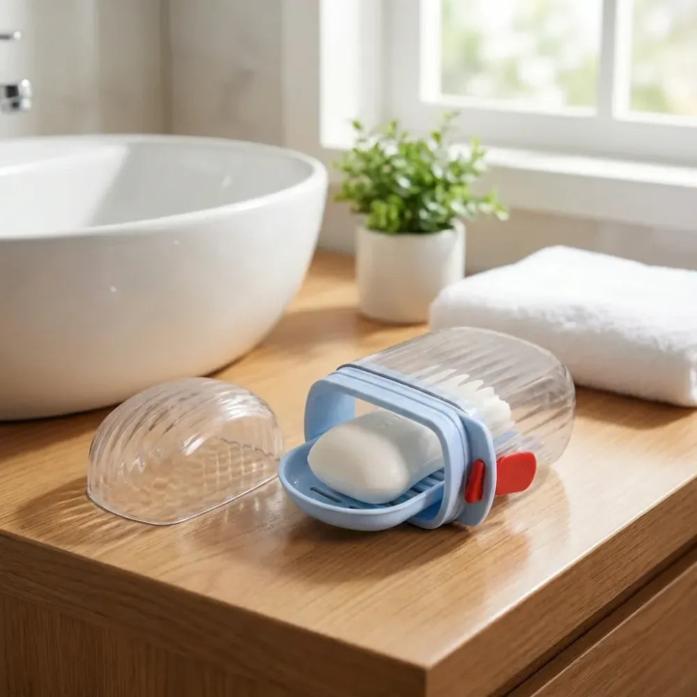 Multifunctional soap box with drain tray and lock clip sabudani (1 pc) - home & kitchen