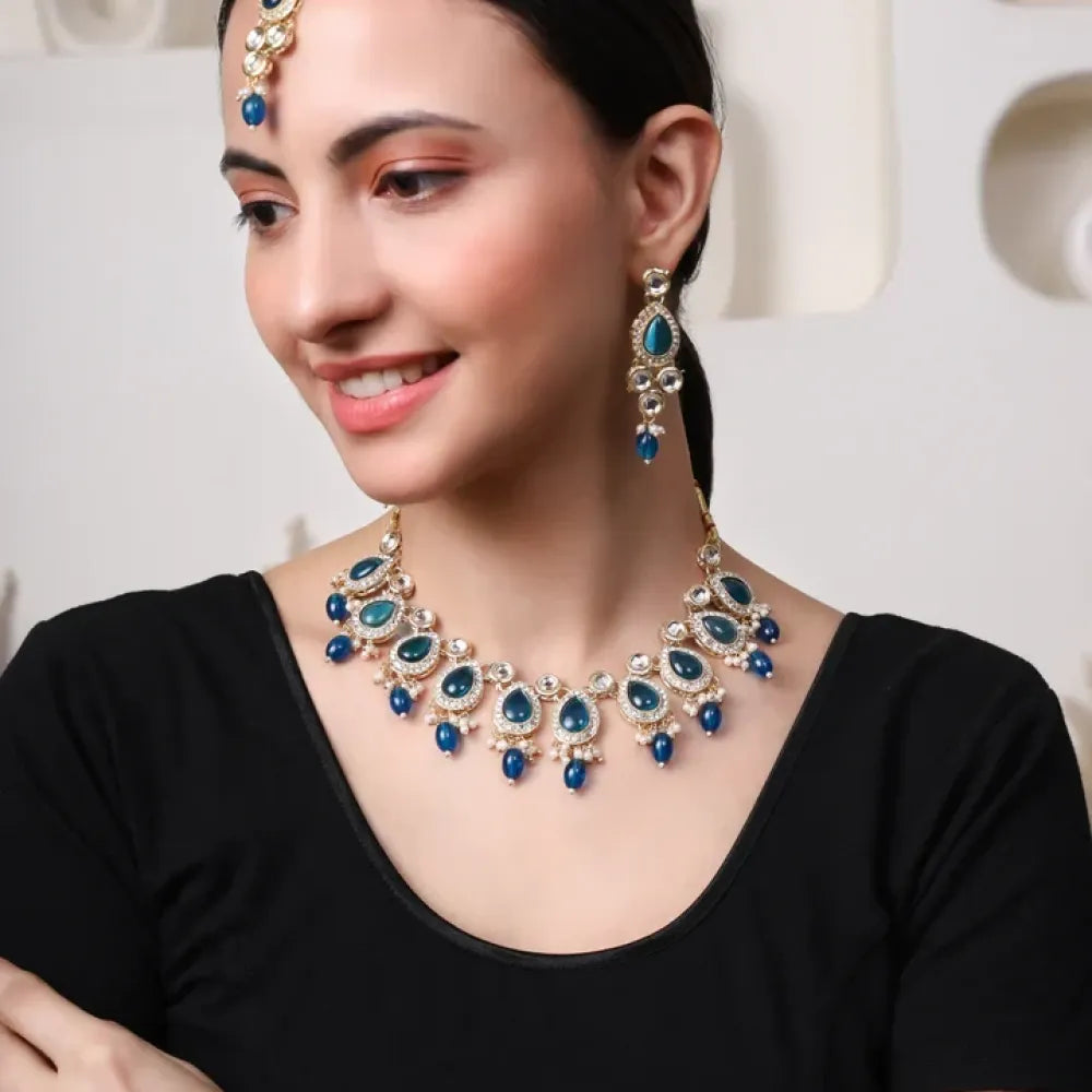 Ocean blue kundan choker set - jeweller set