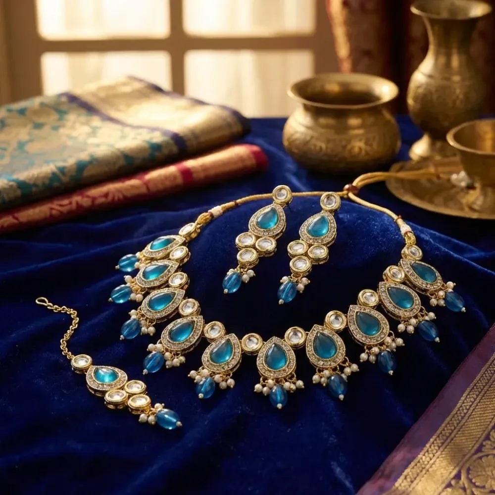 Ocean blue kundan choker set - jeweller set