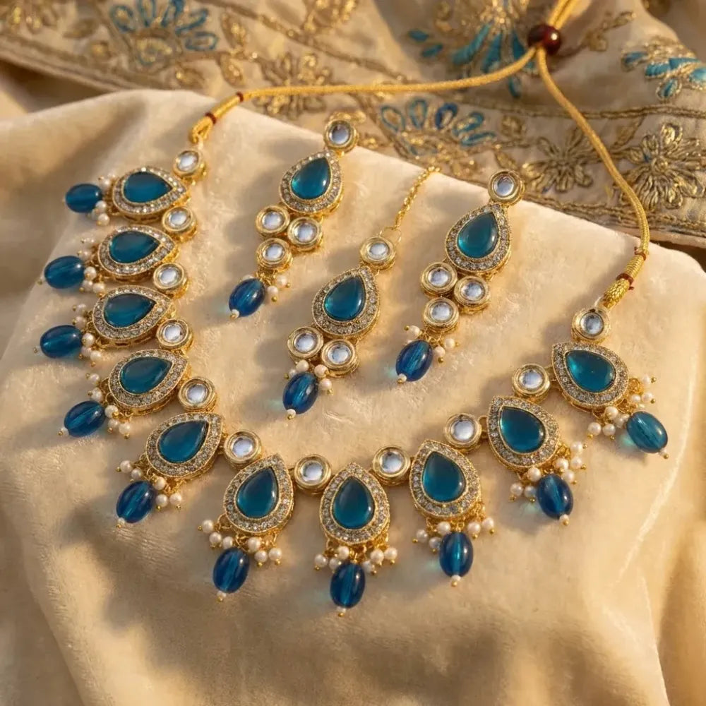 Ocean blue kundan choker set - jeweller set