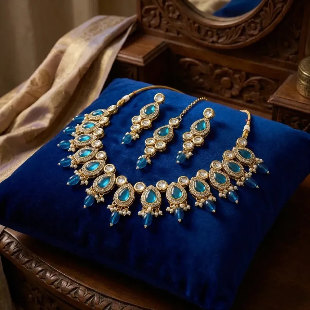 Ocean blue kundan choker set - jeweller set