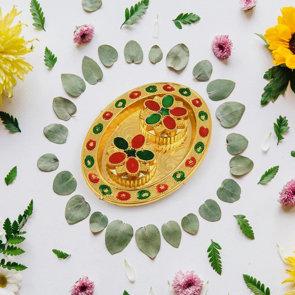 Oval shape special puja thali (1 pc mix design) - home improvement