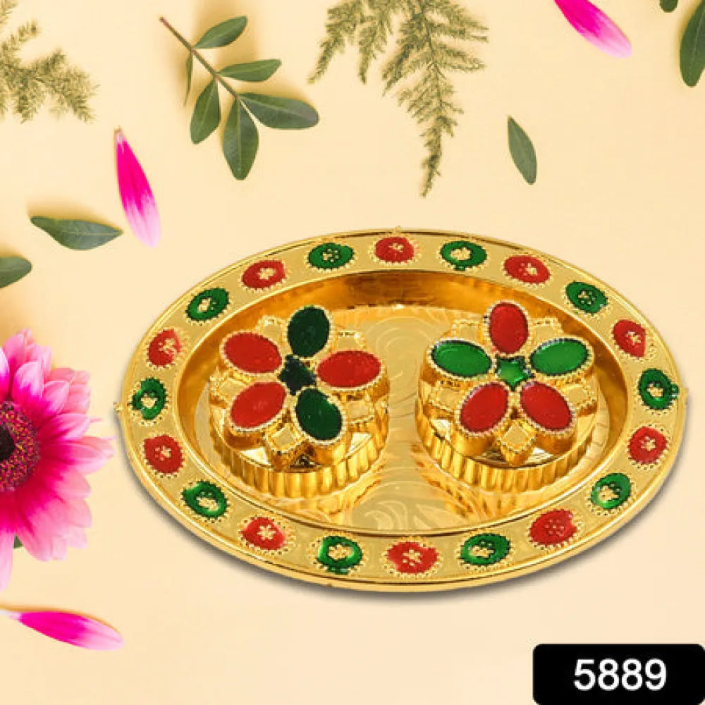 Oval shape special puja thali (1 pc mix design) - home improvement