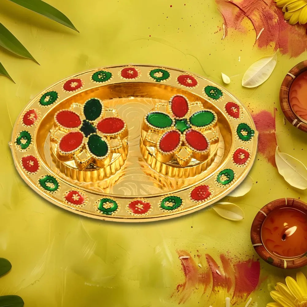 Oval shape special puja thali (1 pc mix design) - home improvement
