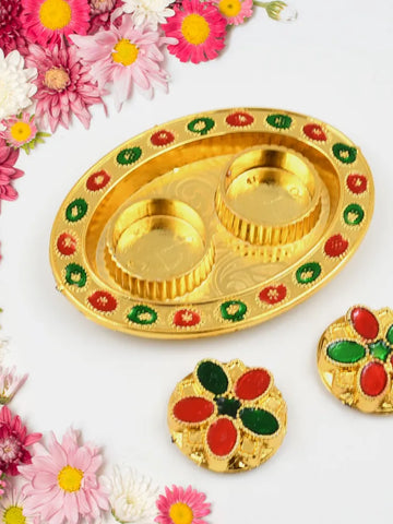 Oval Shape Special Puja Thali (1 Pc  Mix Design)