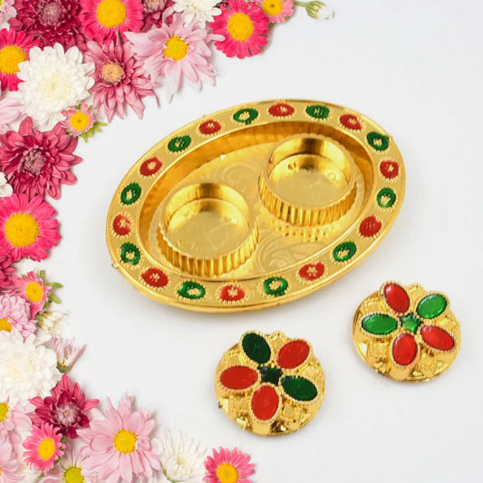 Oval shape special puja thali (1 pc mix design) - home improvement