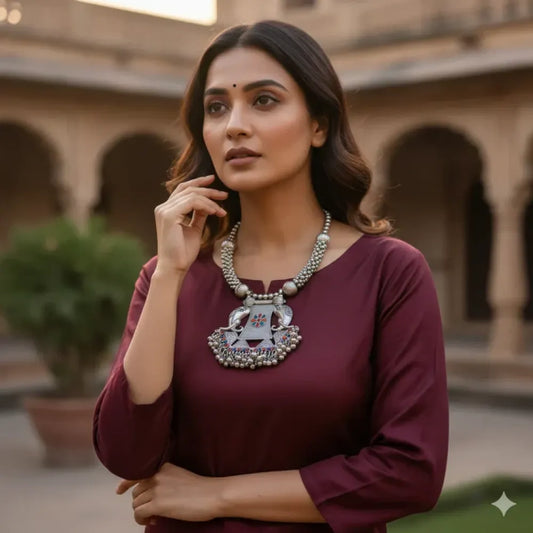 Oxidised elephant pendant choker necklace - jeweller set