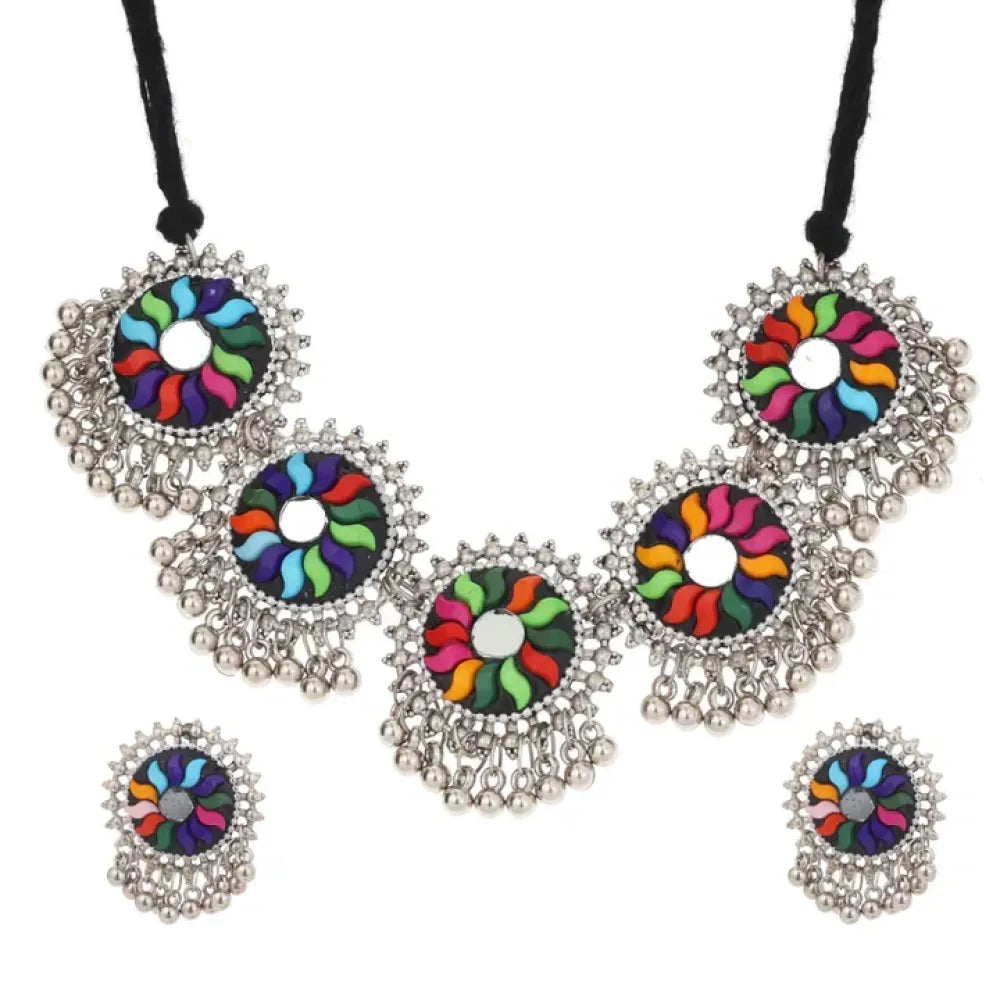 Oxidised mirror choker necklace set - jeweller set