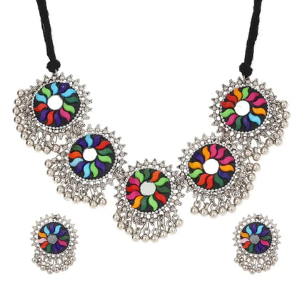 Oxidised mirror choker necklace set - jeweller set