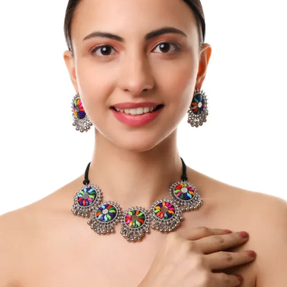 Oxidised mirror choker necklace set - jeweller set