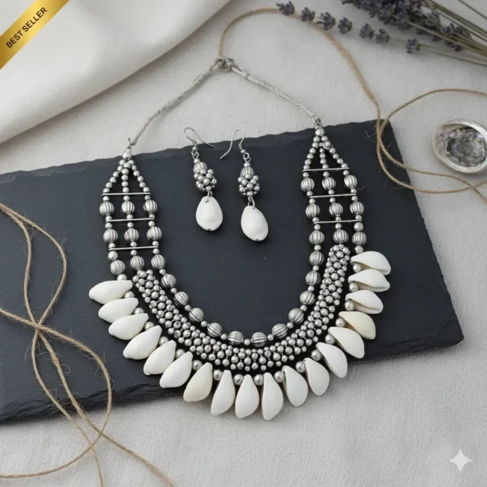 Oxidised seashell necklace set - jeweller set