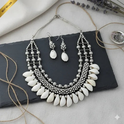 Oxidised seashell necklace set - jeweller set