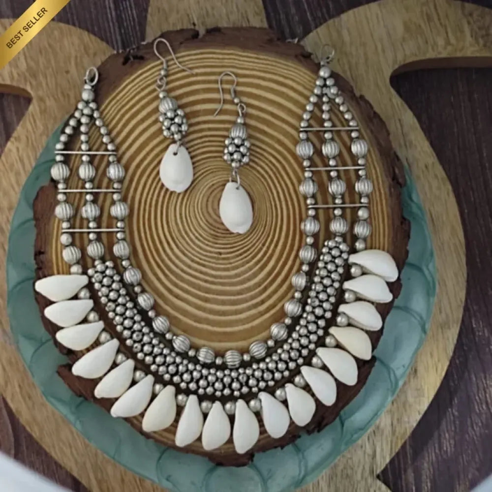 Oxidised seashell necklace set - jeweller set