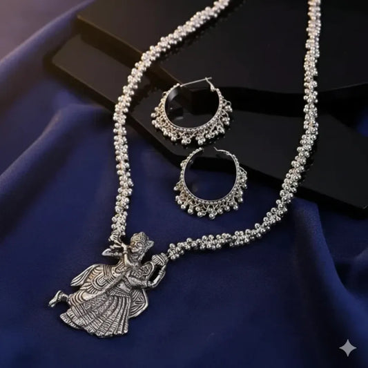 Oxidised silver ganesha pendant necklace set - jeweller set