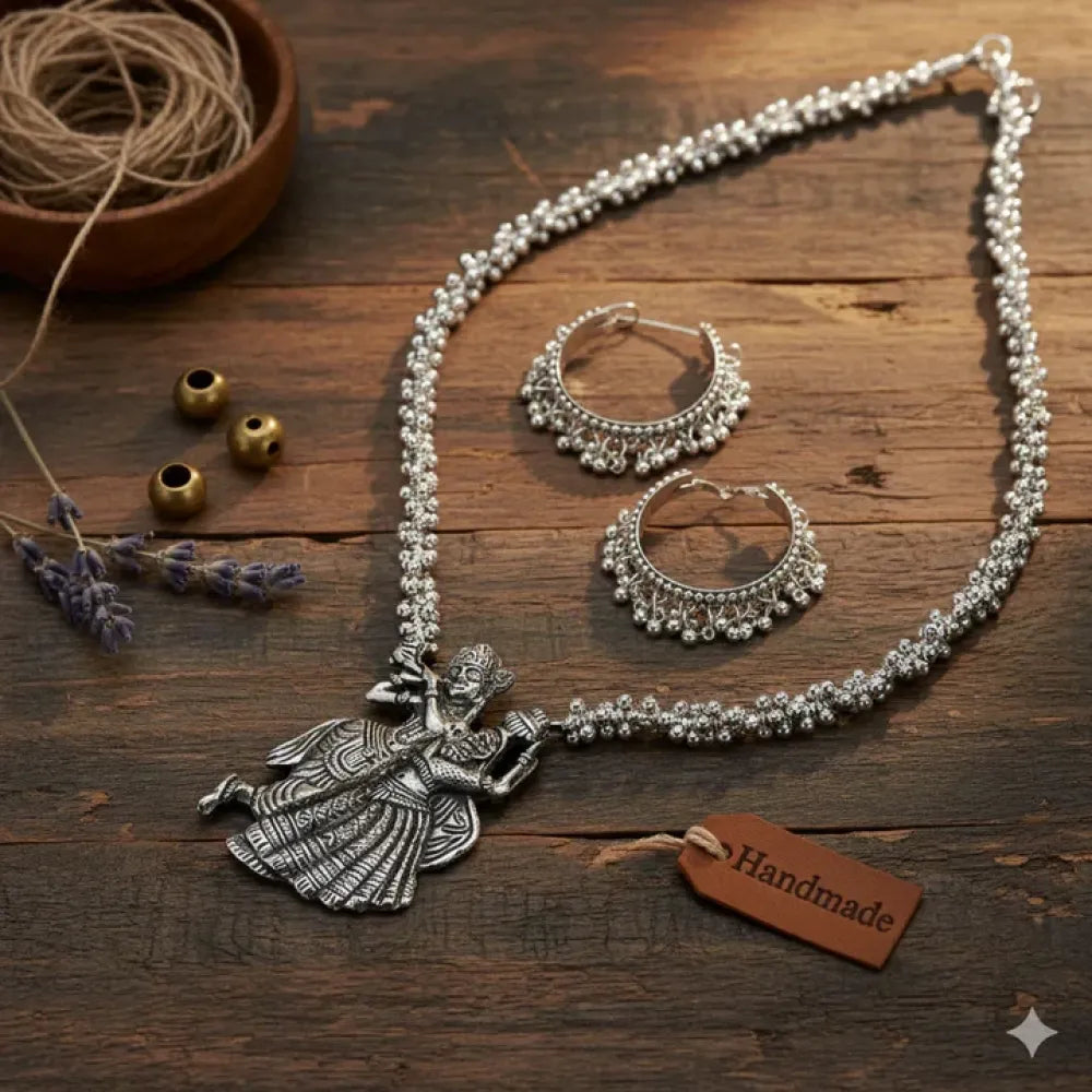 Oxidised silver ganesha pendant necklace set - jeweller set