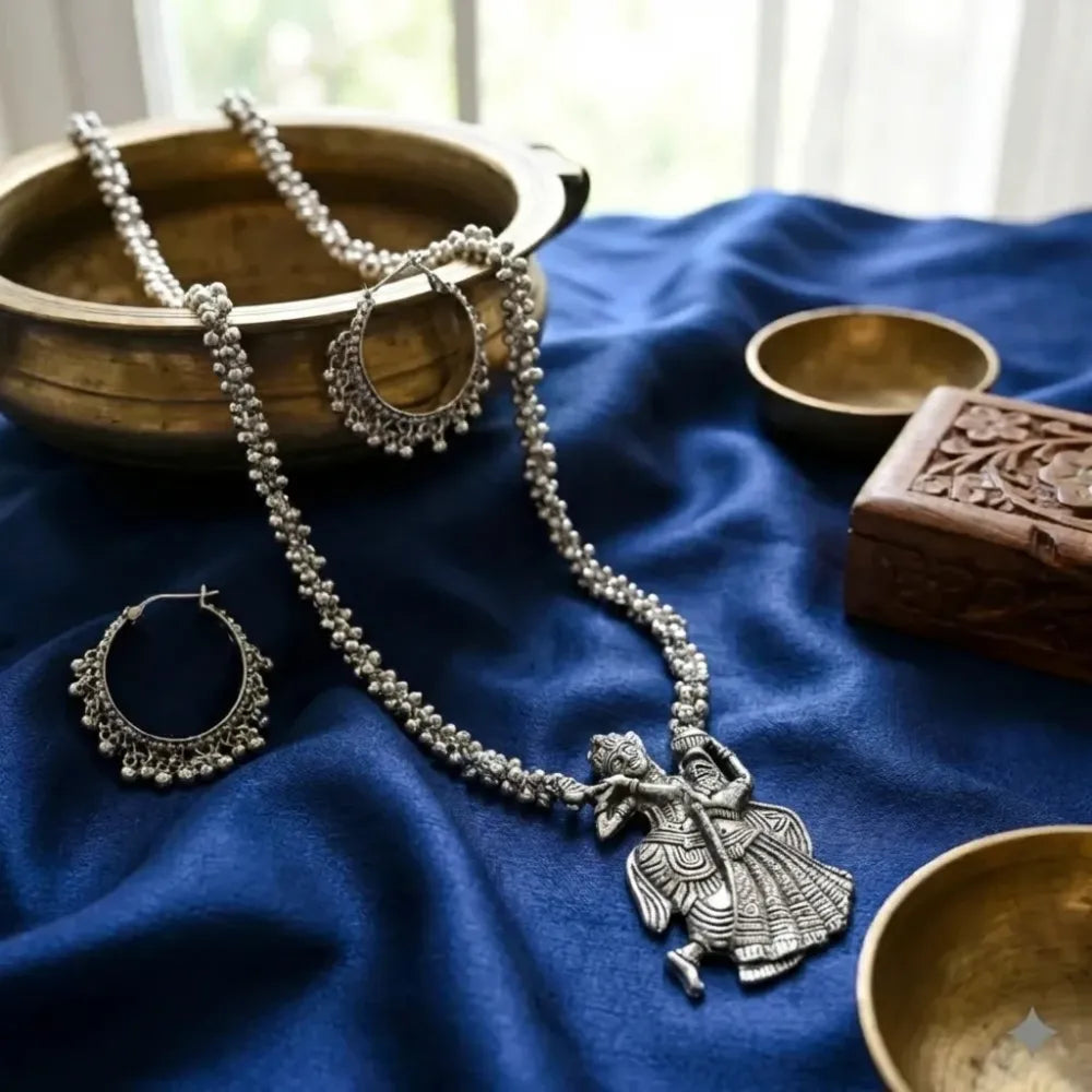 Oxidised silver ganesha pendant necklace set - jeweller set