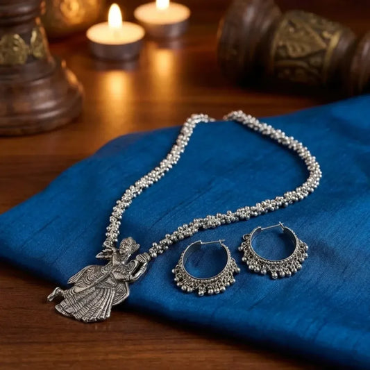 Oxidised silver ganesha pendant necklace set - jeweller set