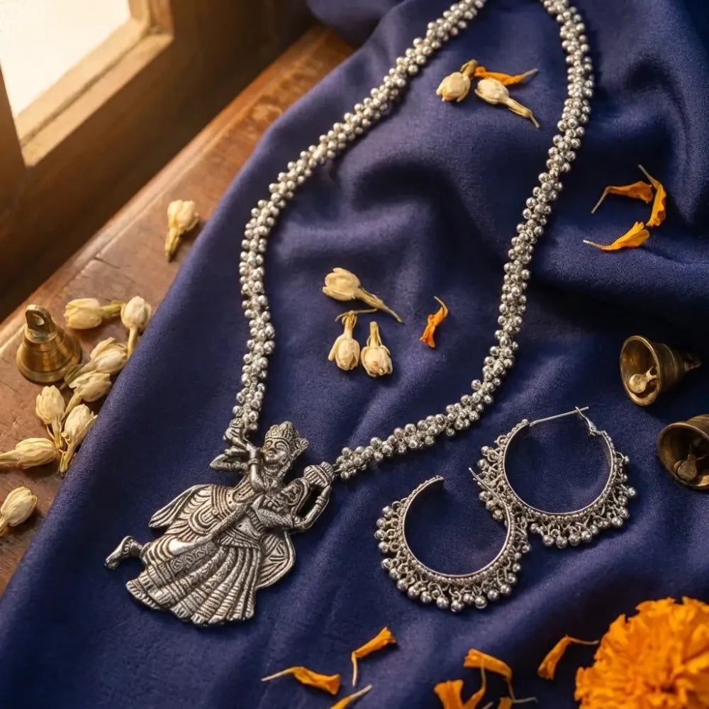 Oxidised silver ganesha pendant necklace set - jeweller set