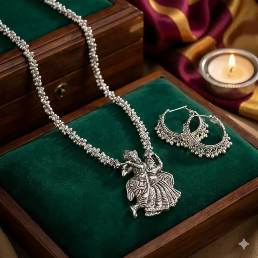 Oxidised silver ganesha pendant necklace set - jeweller set