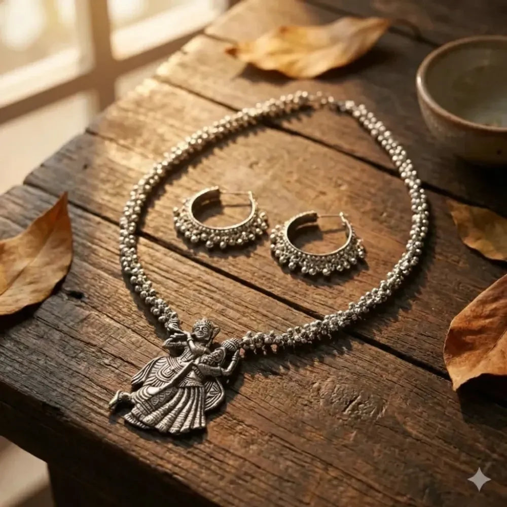 Oxidised silver ganesha pendant necklace set - jeweller set