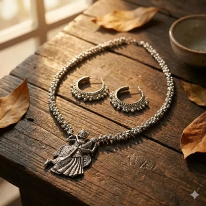 Oxidised silver ganesha pendant necklace set - jeweller set