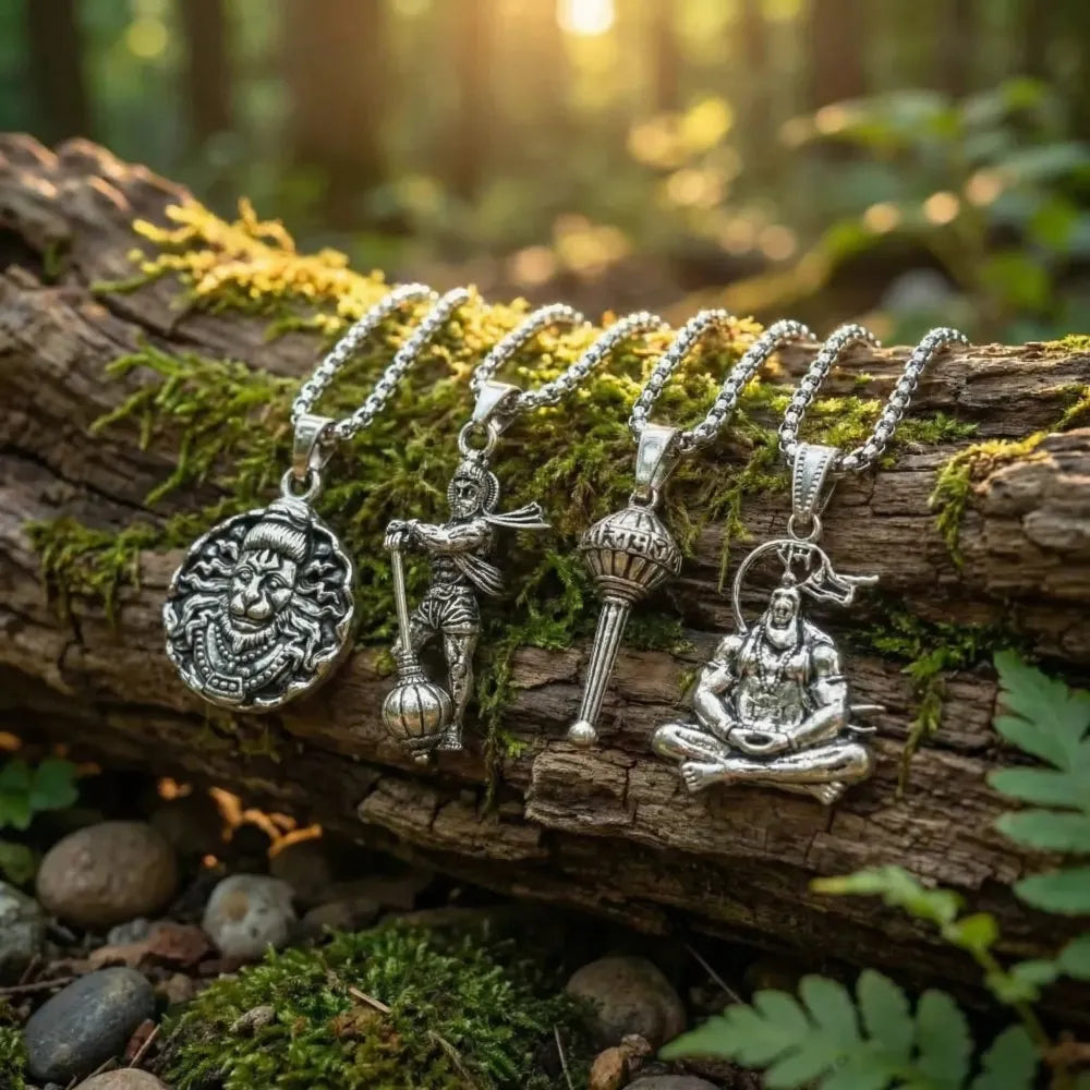 Oxidized finish hanuman pendants with chains - pack of 4