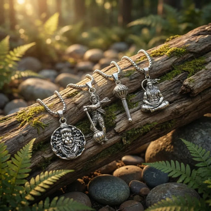 Oxidized finish hanuman pendants with chains - pack of 4