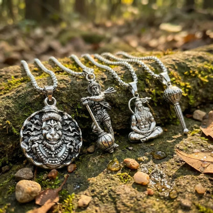 Oxidized finish hanuman pendants with chains - pack of 4