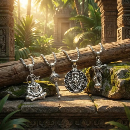 Oxidized finish hanuman pendants with chains - pack of 4
