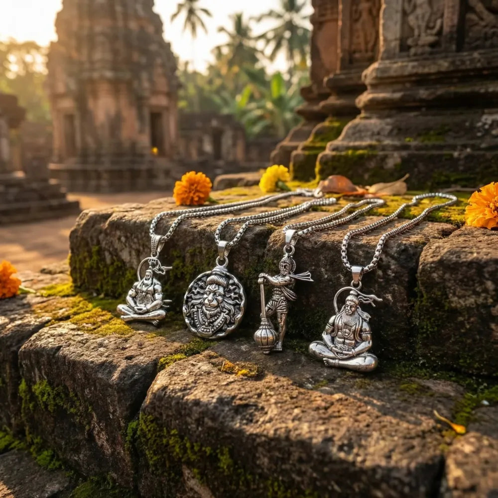 Oxidized finish hanuman pendants with chains - pack of 4