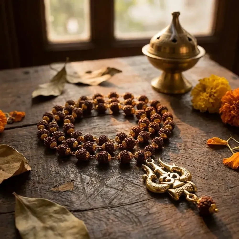 Panchmukhi rudraksha om shiva trishool mala