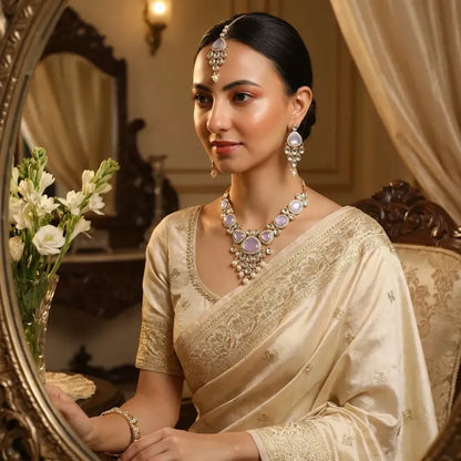 Pastel lavender kundan & pearl set - jeweller set