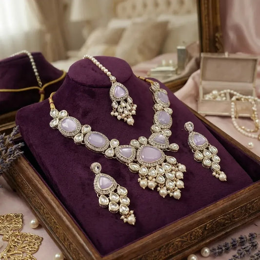 Pastel lavender kundan & pearl set - jeweller set