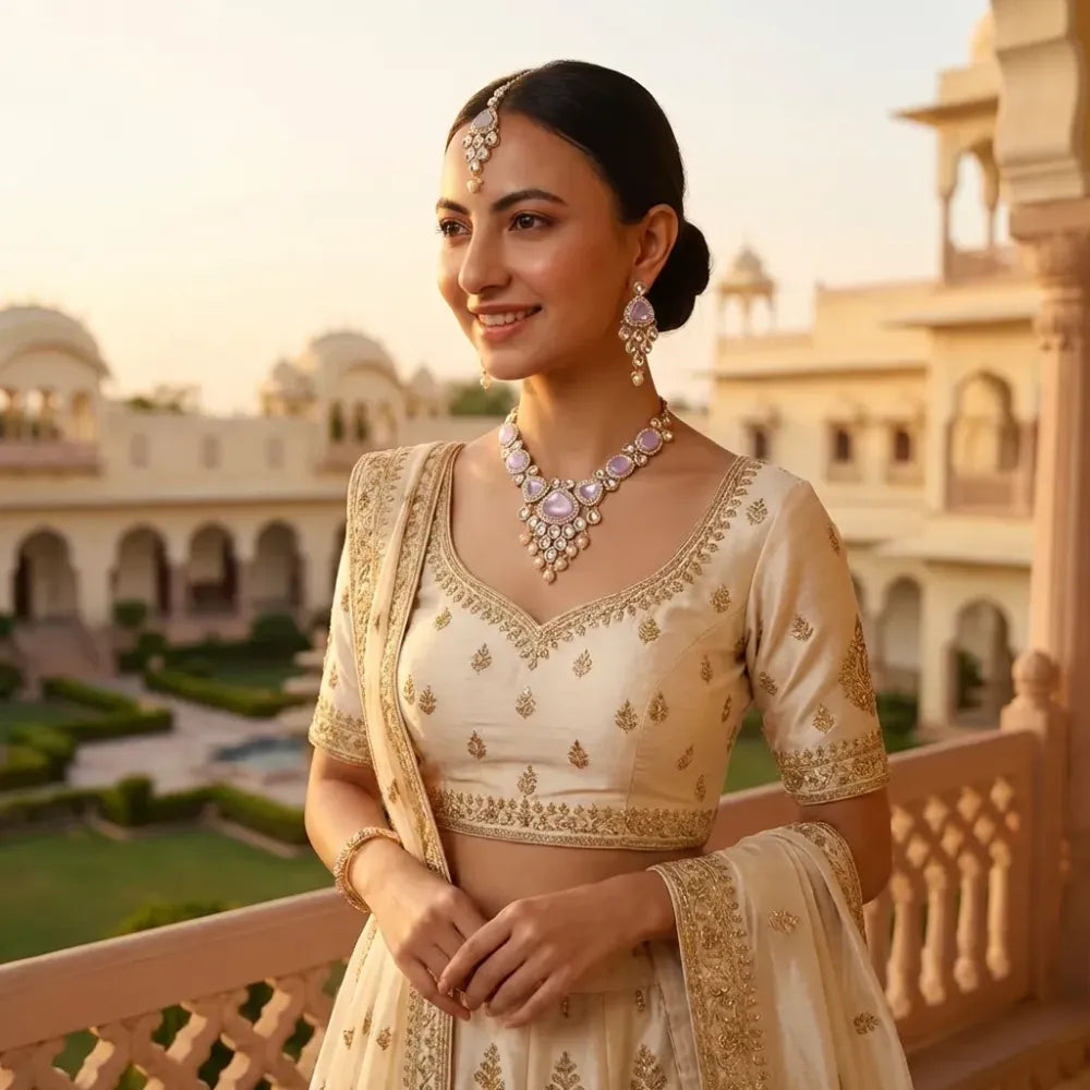Pastel lavender kundan & pearl set - jeweller set